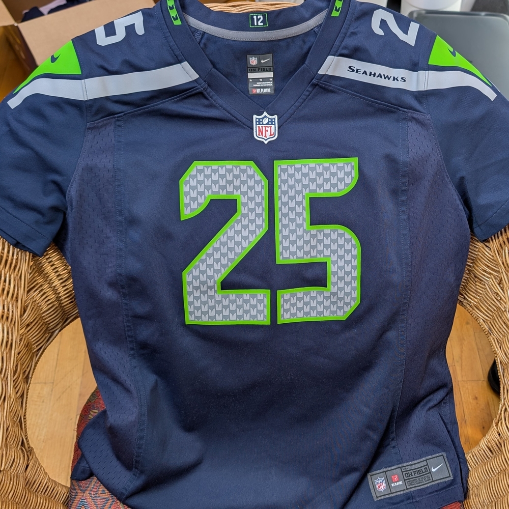 Seattle Seahawks Sherman #25 Navy Blue Jersey